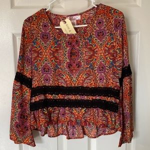 NWT Band of Gypsies Lace Bell Sleeve Paisley Top